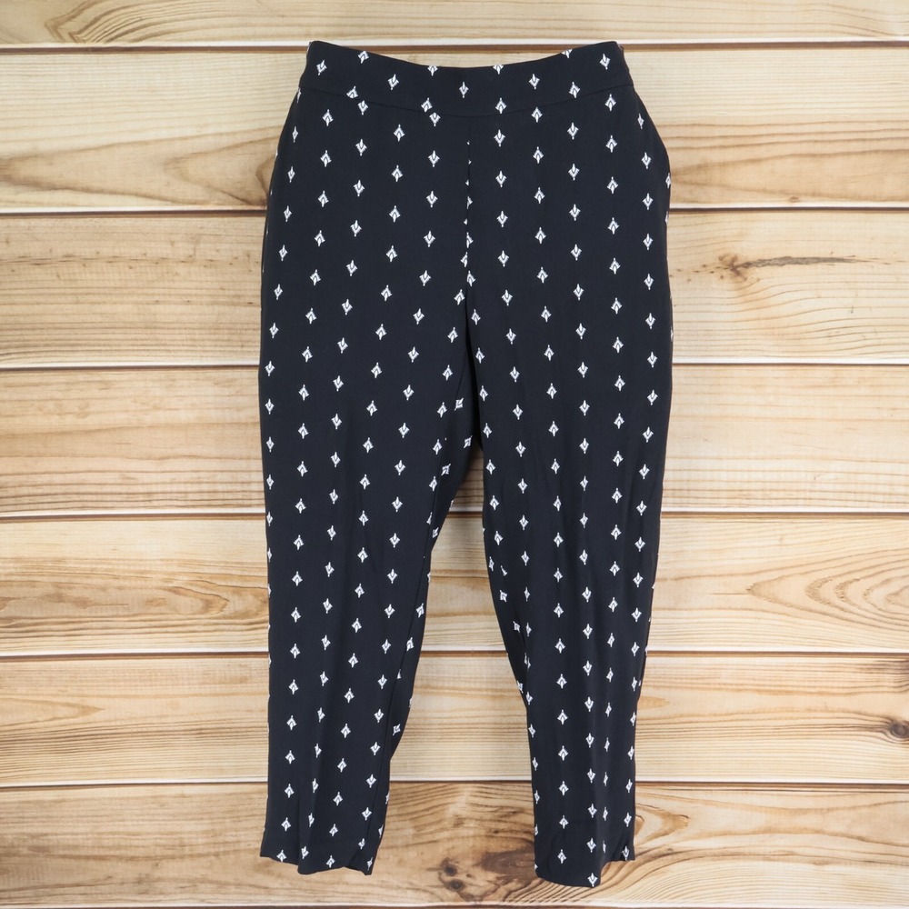 LOFT Ankle Pants Womens Size PS Black White Geometric Stretch Waist‎ Pockets NWT